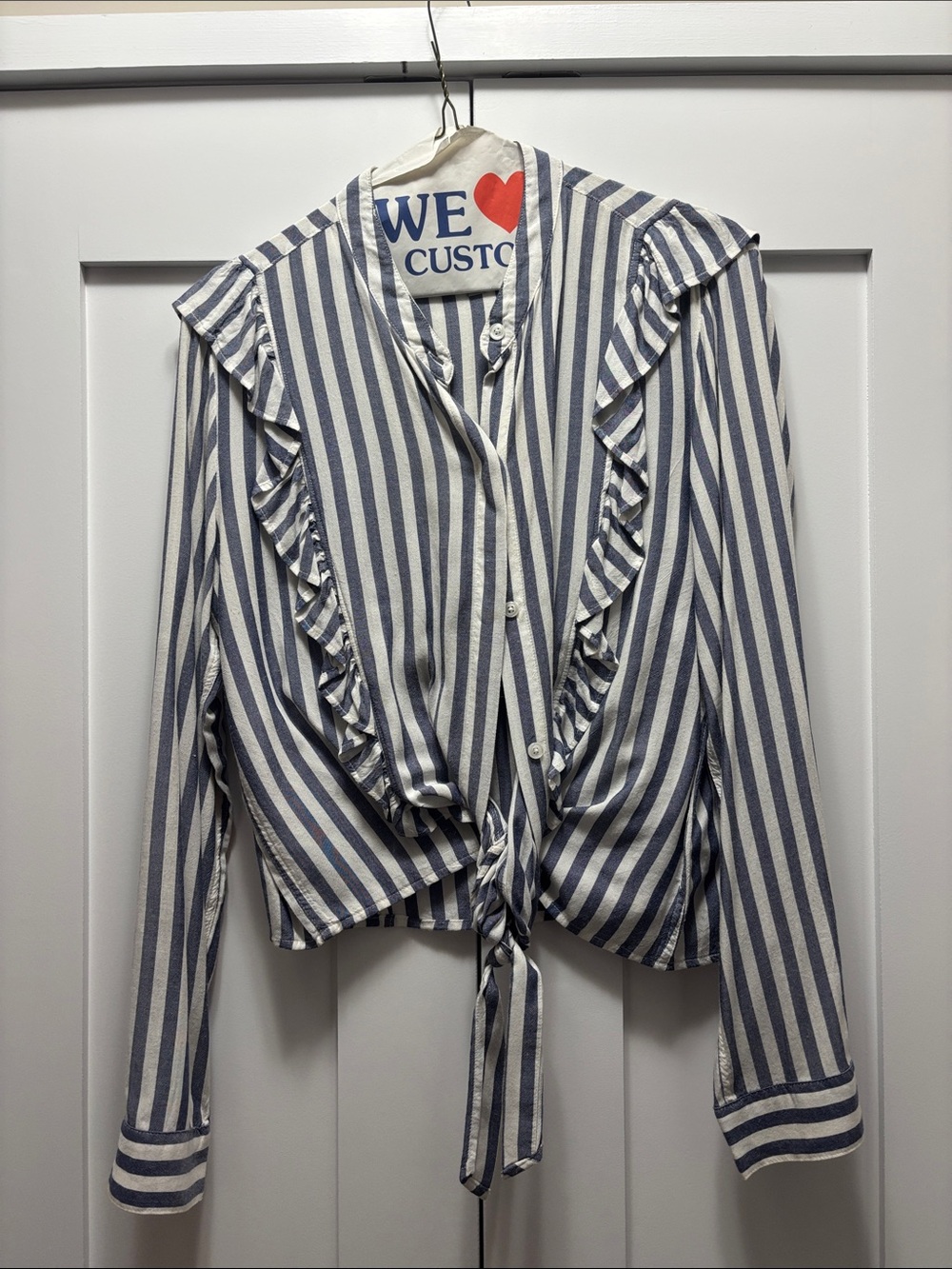 Rails Striped Ruffle Tie-Front Button-Down